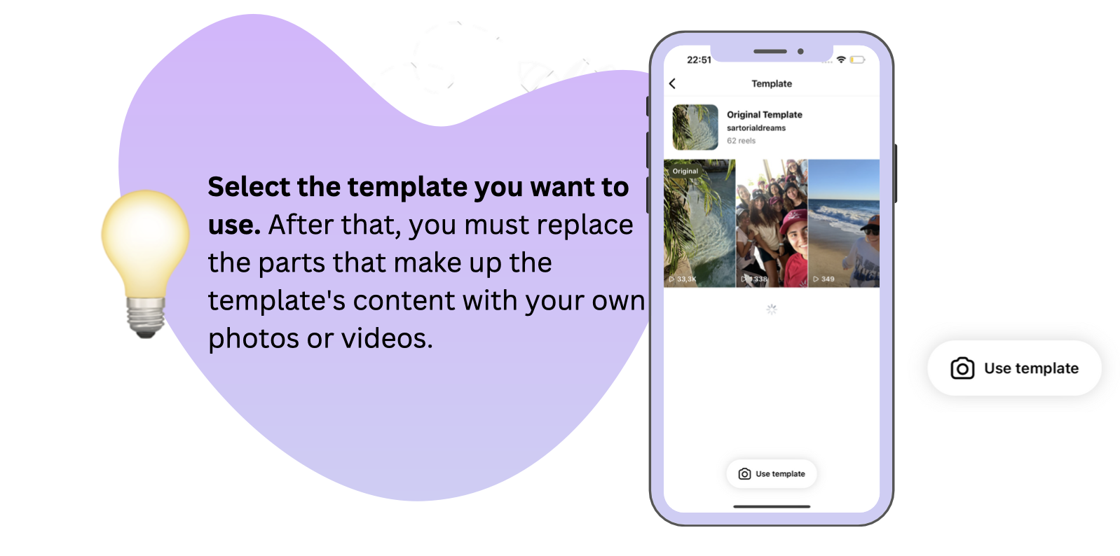 Screenshot showing how to use instagram reels templates